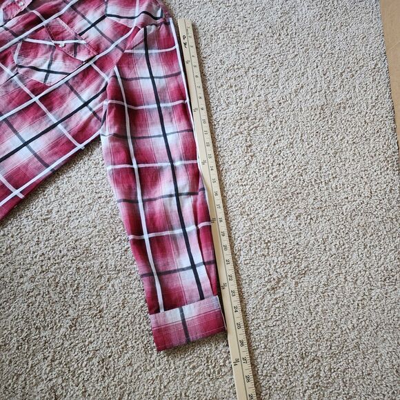 Roper Pearl Snap Shirt Womens 2X Pink Red Black Plaid Western Cowboy Equestrain - Picture 9 of 11